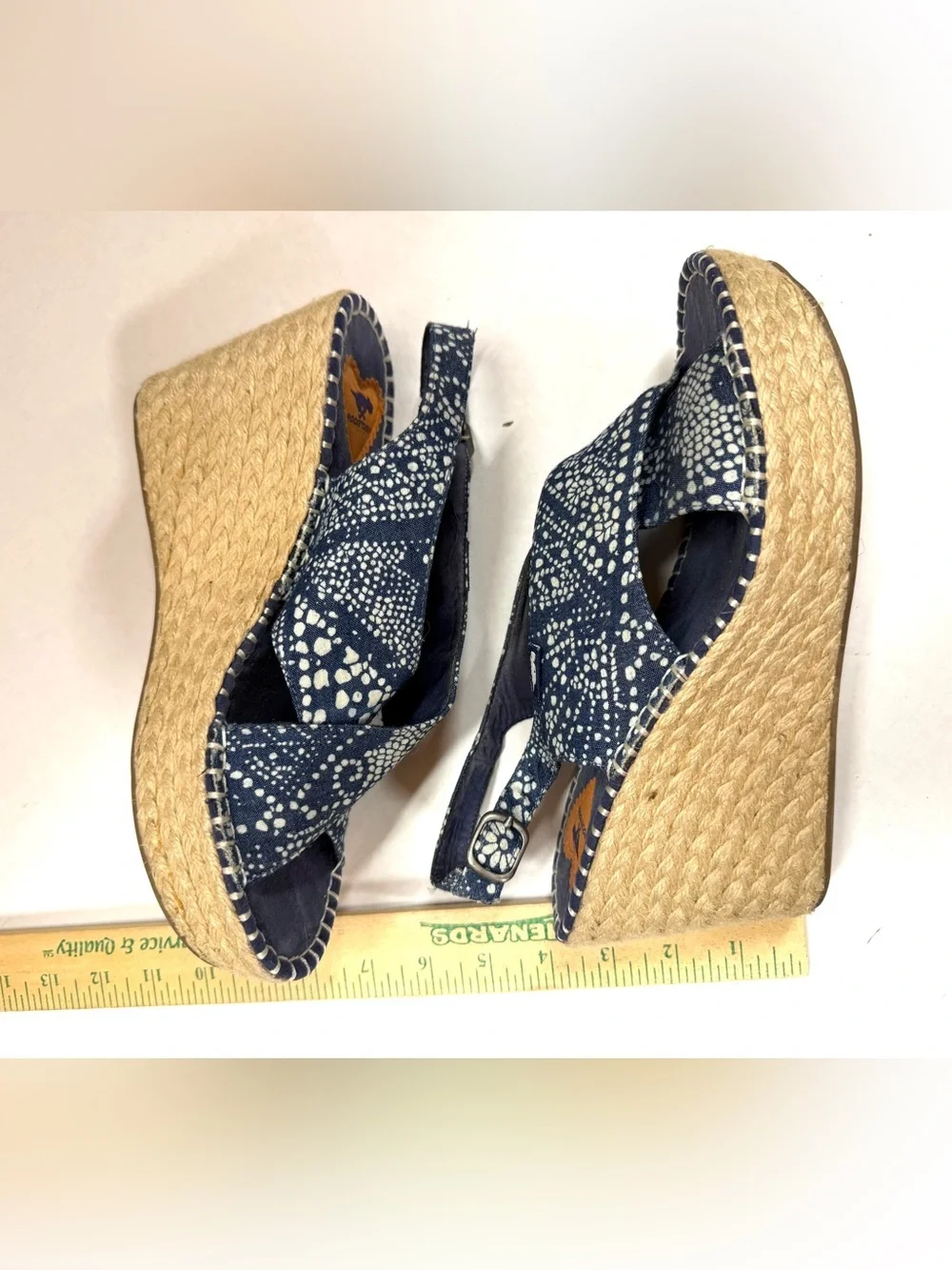Rocket Dog Navy & White Printed Espadrille Wedge Sandals sz8.5